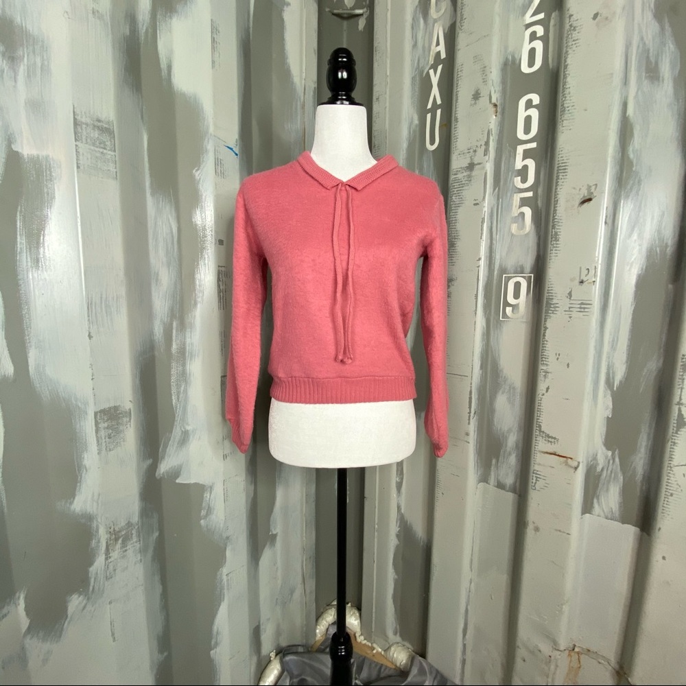 Vintage Wool Bright Pink Ribbon Tie Sweater S - Picture 4 of 10